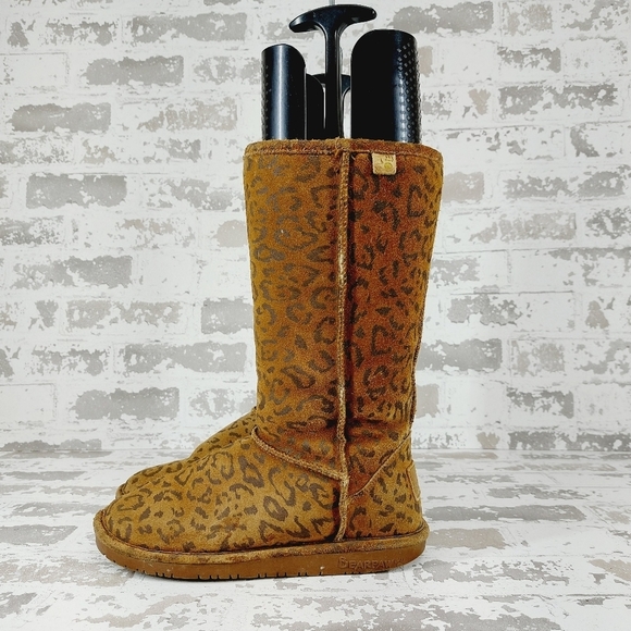 BearPaw Shoes - BearPaw Brown Tan Leather Leopard Print Slip On Winter Casual Boots T30